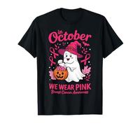 in October We Wear Pink Breast Cancer Ghost Halloween T-Shirt