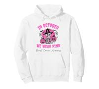 in October We Wear Pink Breast Cancer Skeleton Halloween Sweat à Capuche