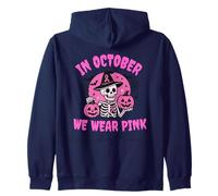 in October We Wear Pink Breast Cancer Skeleton Halloween Sweat à Capuche