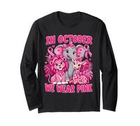 in October We Wear Pink Cute Animals Breast Cancer Awareness Manche Longue