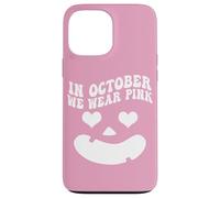 in October We Wear Pink, Pumpkin Face Groovy Breast Cancer Coque pour iPhone 13 Pro Max