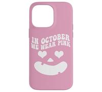 in October We Wear Pink, Pumpkin Face Groovy Breast Cancer Coque pour iPhone 14 Pro Max