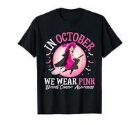 in October We Wear Pink Ribbon Witch Halloween Breast Cancer T-Shirt