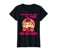 in October We Wear Pink Witch Halloween Breast Cancer Ribbon T-Shirt Graphique avec Valeur