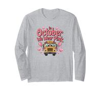 in October We Wear T-Shirt Rose Mignon pour Le Cancer du Sein Manche Longue