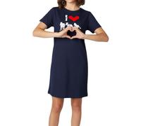 In One Clothing Chemise de nuit pour fille à manches courtes, jersey simple doux en 100 % coton, avec motif cheval IHorses, dans la couleur bleu nuit - taille 164, Bleu foncé - « I Love Horses », 164