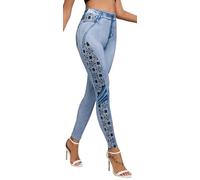 In One Clothing - Jeggings pour femme, leggings légers et élastiques avec imprimé jean, aspect d'un pantalon jean au look usé moulant, XL