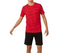 In One Clothing - Pyjama court pour garçon, jersey simple doux 100 % coton, avec motif imprimé et bermuda - avec motif danger, rouge/noir - taille 176, Rouge/noir - Keep Out, 176