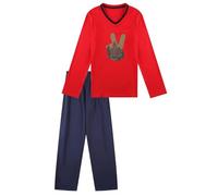 In One Clothing Pyjama long pour garçon, jersey simple doux en 100 % coton, rouge, 152 cm