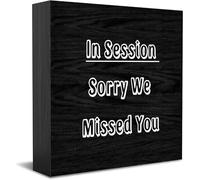 In Session Sorry We Missed You Panneau de boîte en bois décoratif positif Accessoires de bureau Plaque en bois pour meuble TV, étagère 12,7 x 12,7 cm