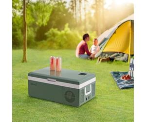 in.tec Glacière Électrique Portable de 15 L Réfrigérateur de Voiture avec 2 Compartiments -20℃ à 10℃ Congélateur Contrôle Numérique Camping Bateau Plastique 60 x 35 x 26 cm Vert Militaire