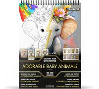 In Textu - Adorables Bébés Animaux - Livre de Coloriage pour Adultes et Adolescents avec Exemples Coloriés Inspirants - Papier Premium 200 g/m² - Reliure Spirale Fine - Cahier de Coloriage Relaxant