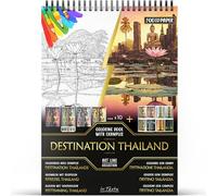 In Textu - Destination Thaïlande - Livre de Coloriage pour Adultes et Adolescents avec Exemples Coloriés Inspirants - Papier Premium 200 g/m² - Reliure Spirale Fine - Cahier de Coloriage Relaxant