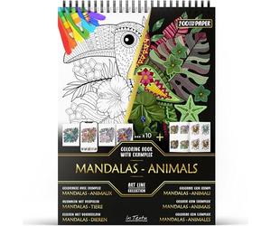 In Textu - Mandalas - Animaux - Livre de Coloriage pour Adultes et Adolescents avec Exemples Coloriés Inspirants - Papier Premium 200 g/m² - Reliure Spirale Fine - Cahier pour Colorier et se Détendre.
