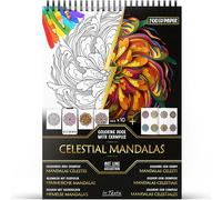 In Textu - Mandalas Célestes - Livre de Coloriage Adultes et Adolescents avec Exemples Coloriés Inspirants - Papier Premium 200g/m2 - Reliure Spirale Fine - Cahier à Colorier anti-stress