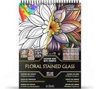 In Textu - Vitraux Floraux - Livre de Coloriage pour Adultes et Adolescents avec Exemples Coloriés Inspirants - Papier Premium 200 g/m² - Reliure Spirale Fine - Cahier de Coloriage Relaxant