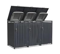 In the Market Abri pour poubelle à roulettes en métal 3 compartiments Gris