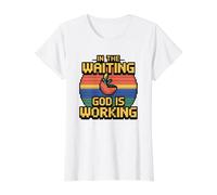 in The Waiting God is Working T-Shirt Graphique avec Valeur, Femme, Blanc, S