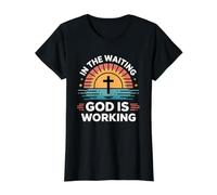 in The Waiting God is Working T-Shirt Graphique avec Valeur, Femme, Noir, S