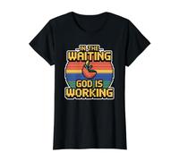 in The Waiting God is Working T-Shirt Graphique avec Valeur, Femme, Noir, S