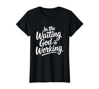 in The Waiting God is Working T-Shirt Graphique avec Valeur, Femme, Noir, XS