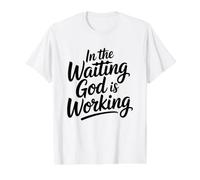 in The Waiting God is Working T-Shirt Graphique avec Valeur, Homme, Blanc, L