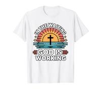 in The Waiting God is Working T-Shirt Graphique avec Valeur, Homme, Blanc, L