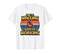 in The Waiting God is Working T-Shirt Graphique avec Valeur, Homme, Blanc, L