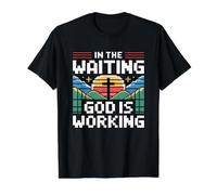 in The Waiting God is Working T-Shirt Graphique avec Valeur, Homme, Noir, S