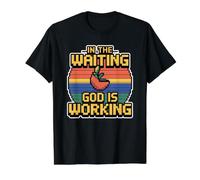 in The Waiting God is Working T-Shirt Graphique avec Valeur, Homme, Noir, XL
