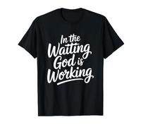 in The Waiting God is Working T-Shirt Graphique avec Valeur, Homme, Noir, XL