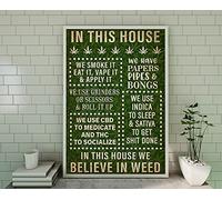 In This House We Smoke It Eat It Vape It And Apply It Poster Marijuana Poster Cannabis Affiche Vintage Cannabis Art Love Weed Art Plaque en métal pour décoration murale de cuisine 20,3 x 30,5 cm