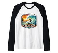 in Tune with The Tide Planche de Surf Vintage avec Citation Manche Raglan