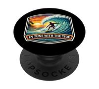 in Tune with The Tide Planche de Surf Vintage avec Citation PopSockets PopGrip Adhésif