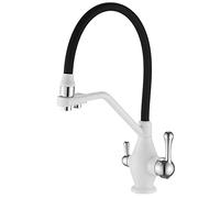 In1 Drinking Outlet, Swivel High Arc Pull Down Kitchen Sink Faucet, Solid Brass Cold and Hot Water Mixer Tap with Dual Handle,Gray (Color : White)
