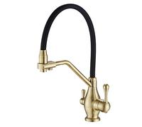 In1 Drinking Outlet, Swivel High Arc Pull Down Kitchen Sink Faucet, Solid Brass Cold and Hot Water Mixer Tap with Dual Handle,Gray (Color : White)