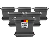 Ina - Lot de 6 grands pots de fleurs d'extérieur - 40 x 40 cm - Avec soucoupe - En plastique - Fabriqué en Allemagne - Anthracite - Modèle : Ina