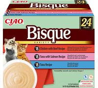 INABA Bisque Cat Ciao - aliment complémentaire pour chats, soupe crémeuse au poulet, bœuf, thon et saumon 24 x 40 g