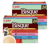 INABA Bisque Cat Ciao - aliment complémentaire pour chats, soupe crémeuse au poulet, bœuf, thon et saumon 2x(24x40g)