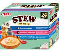 INABA Ciao Stew Friandises pour Chats à Base d'ingrédients de Haute qualité, Riches en humidité et en protéines, Faibles en Calories, sans céréales ni Sucre ajouté 40g (24 Paquets)