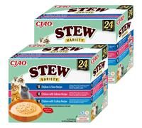 INABA Cat Ciao Stew - aliment complémentaire pour chats aux saveurs poulet, thon, saumon et pétoncles 2x(24x40g)