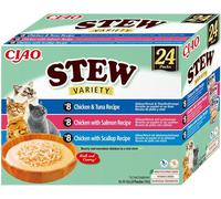 INABA Cat Ciao Stew Creamy Variety mélange de friandises au poulet, poisson et pétoncles dans une sauce crémeuse 24x40g