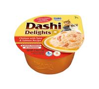 INABA Dashi Delights - Morceaux dans Un Bouillon de Flocons de bonite au Poulet,Thon & Saumon - 1 x 70g - Nourriture pour Chat - Topping - Riche en protéines - Ingrédients naturels - Pâtée pour Chat.