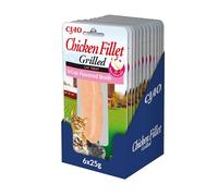 INABA Chicken Fillet Grilled - Friandises pour Chats en Filet de Poulet - Bouillon Aromatisé au Crabe - Snack pour Félins Grillé et Riche en Antioxydants - Nourriture pour Chats - 12 Filets de 25g