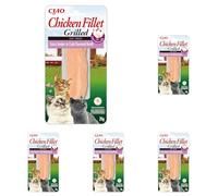 INABA Chicken Fillet Grilled - Friandises pour Chats en Filet Extra Tendre de Poulet - Bouillon Aromatisé au Crabe - Snack Grillé et Riche en Antioxydants - 1 Filet de 15g (Lot de 5)