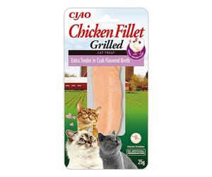 INABA Chicken Fillet Grilled - Friandises pour Chats en Filet Extra Tendre de Poulet - Bouillon Aromatisé au Crabe - Snack Grillé et Riche en Antioxydants - 1 Filet de 25g