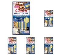 INABA Chiuru Friandises pour Chats Meal Toppers - Recette de Thon au Saumon (4 x 14 g) / Garniture Alimentaire en purée Douce et crémeuse, délicieuse et Saine, Naturelle, sans céréales (Lot de 5)