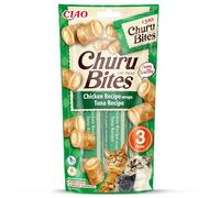 INABA Churu Bites - Friandise pour Chat en Bouchées au Thon, Enrobage au Poulet - Moelleux et Crémeux - 3 Tubes x 10g