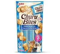 INABA Churu Bites - Friandise pour Chat en Bouchées au Thon et Pétoncle, Enrobage au Poulet - Moelleux et Crémeux - 3 Tubes x 10g