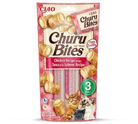 INABA Churu Bites - Friandise pour Chat en Bouchées au Thon et Saumon, Enrobage au Poulet - Moelleux et Crémeux - 3 Tubes x 10g